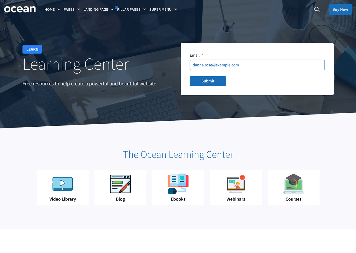 Learning center page